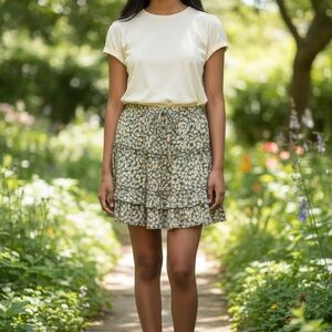 Pink Lily Floral Mini Skirt